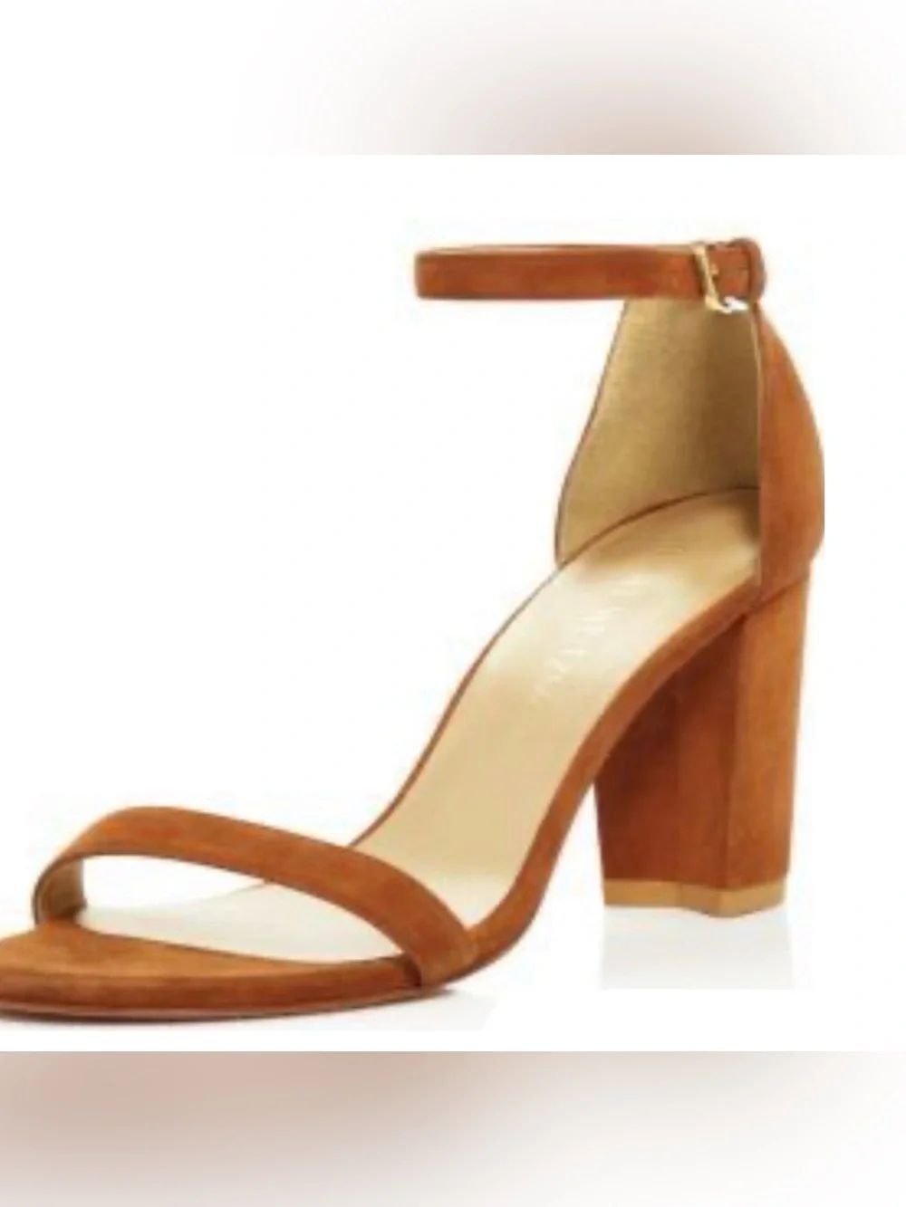 Stuart Weitzman Suede Ankle-Strap Block Heel - Cognac Brown - Picture 2 of 10